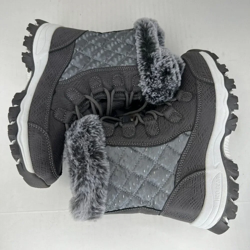 Hobibear Womens AW7772 Gray Anti-Slip Waterproof Fur Lined Size 35 Snow Boots